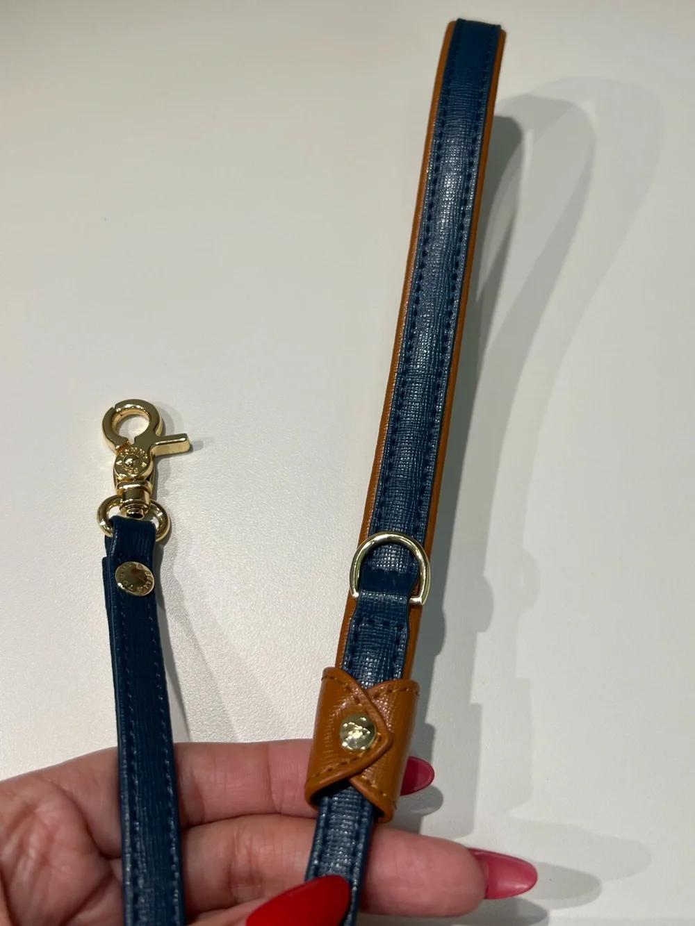 TOMMY & BELLA Blue Brown Leather Dog Leash